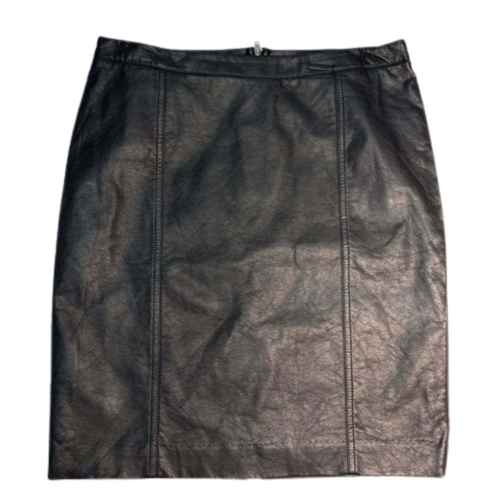 Worthington Black Pleather Skirt Womens 6 Petite Faux Leather Pencil Knee Length